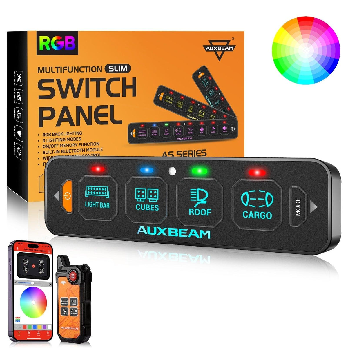 Auxbeam AS-400 4 Gang RGB Slim Switch Panel with APP & Remote Control