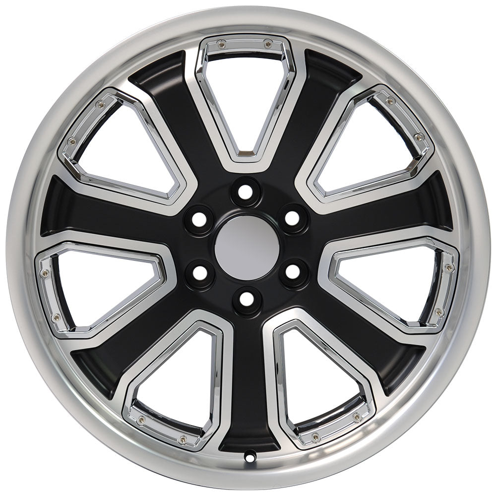 22" fits Chevrolet - Silverado Deep Dish Wheel - Satin Black Machined Face with Chrome Inserts 22x9.5