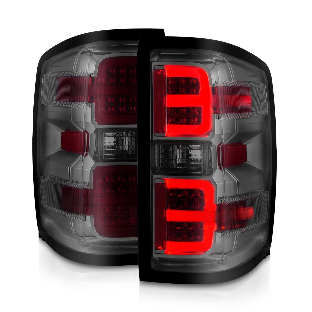 ANZO Sequential LED Taillights w/ Light Bar, Chrome Housing, Smoke Lens :: 2014-2018 Silverado 1500