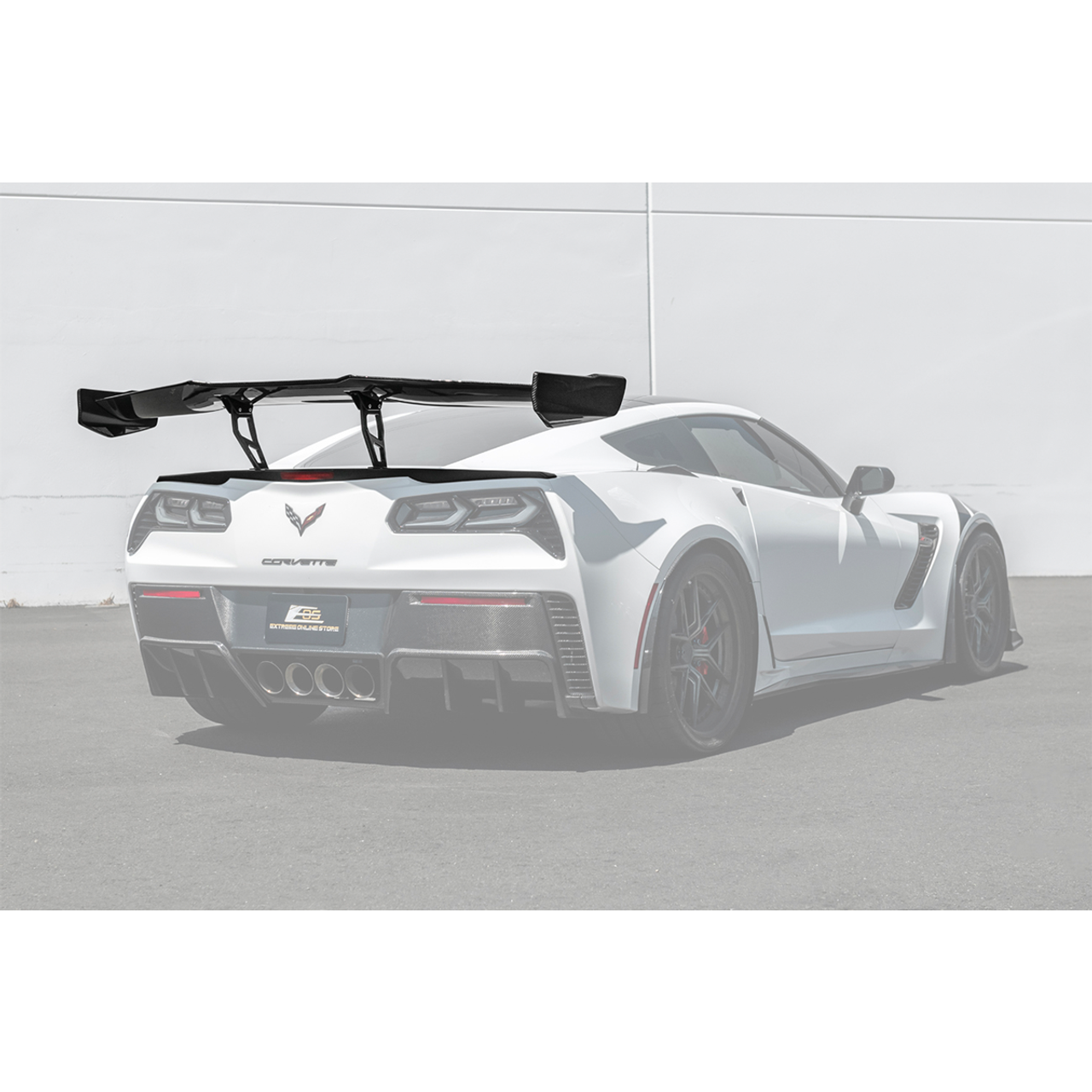 EOS ZR1 Style Extended Carbon Fiber High Wing Spoiler w/ Carbon Fiber Wing Riser :: 2014-2019 C7 Corvette Stingray & Z51