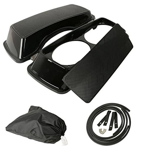 Xmt-Moto Vivid Black Hard Saddlebag Lids W/Dual 6 X 9 Inch Speaker Grilles For 1993-2013 Harley Davidson Touring Road Glide Fltrx Electra Glide Flht Road King Flhr Street Glide Flhx Models