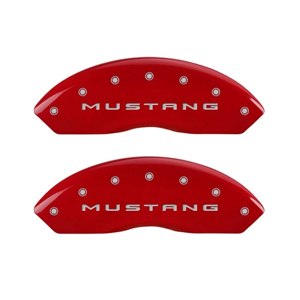 Mgp Caliper Covers - Brake Caliper Covers 2015-2023 Ford Mustang (Standard Brakes) - Front And Rear Set - Mustang/Bar & Pony Logo - Red