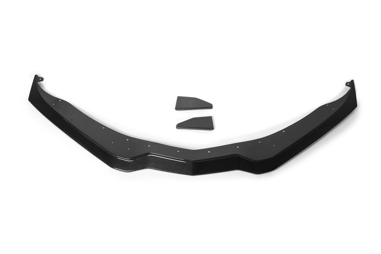 For 2014-2019 Chevrolet Corvette C7 | Z06 Stage 2 Style Abs Plastic Painted Carbon Flash Front Bumper Lower Lip Splitter With Carbon Fiber Side End Cap Extensions Pair