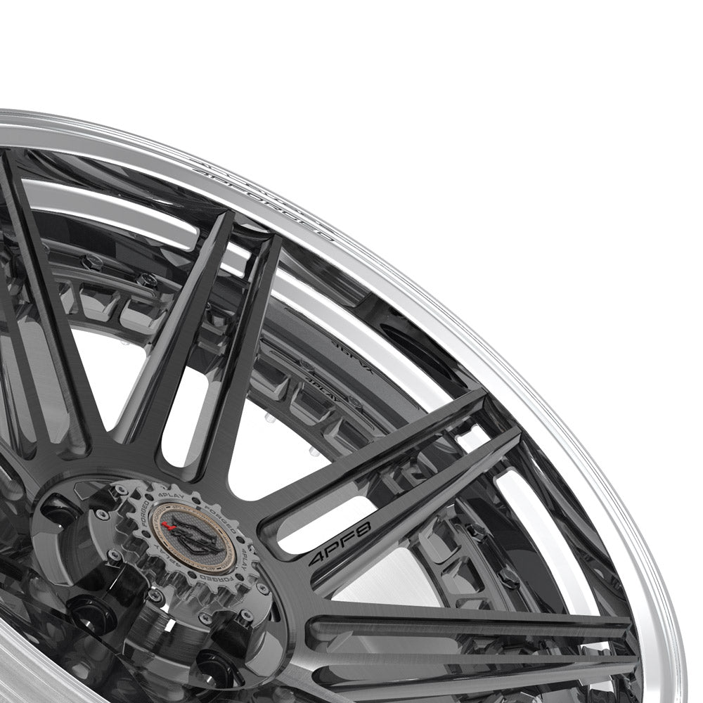 22" 22x10 4PLAY Forged Wheel for Ram-Dodge-Jeep-GM-Ford 4PF8 - Polished Barrel with Tinted Clear Center