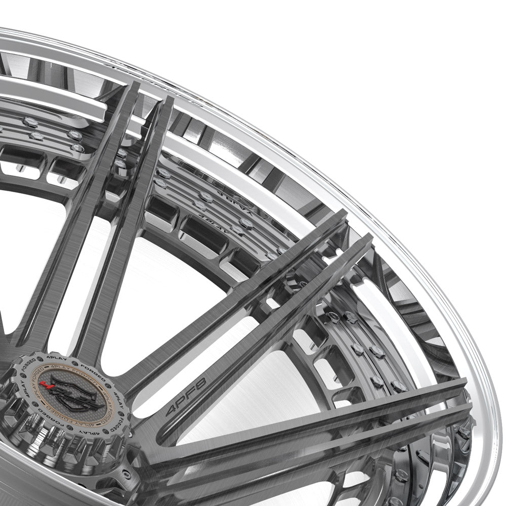 24" 24x14 4PLAY Forged Wheel for GM-Ford-Dodge-Hummer 4PF8 - Polished Barrel with Tinted Clear Center