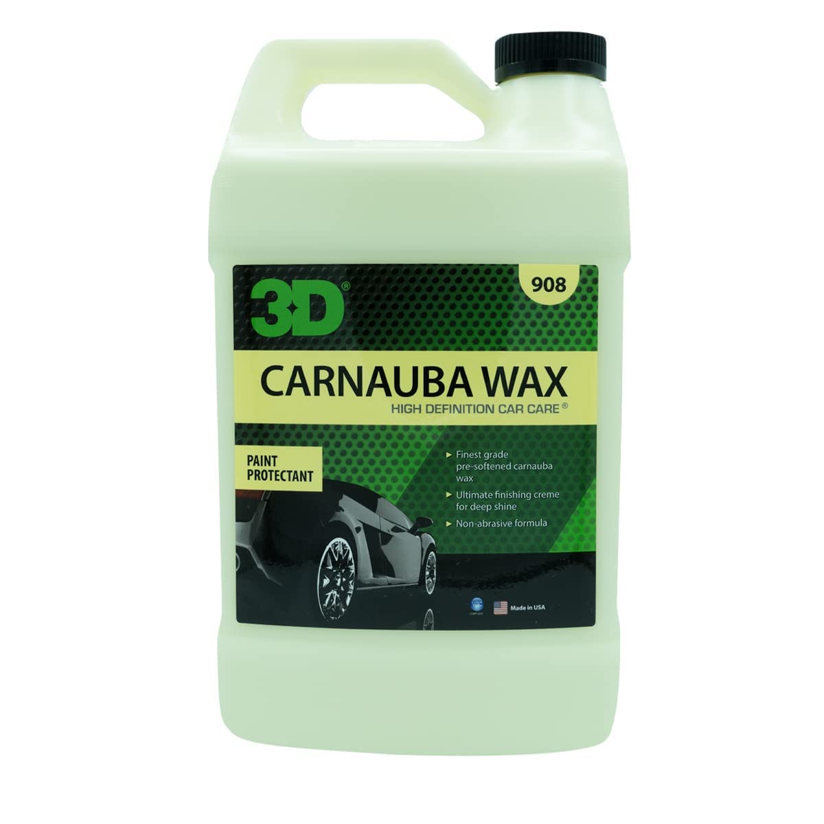 3D Carnauba Wax - High Gloss, Deep Shine Brazilian Carnauba Liquid Wax - Long Lasting Uv Paint Protection - Easy Application On Cars, Rvs, Boats, Motorcycles - Non-Staining Detailing Products 1 Gallon