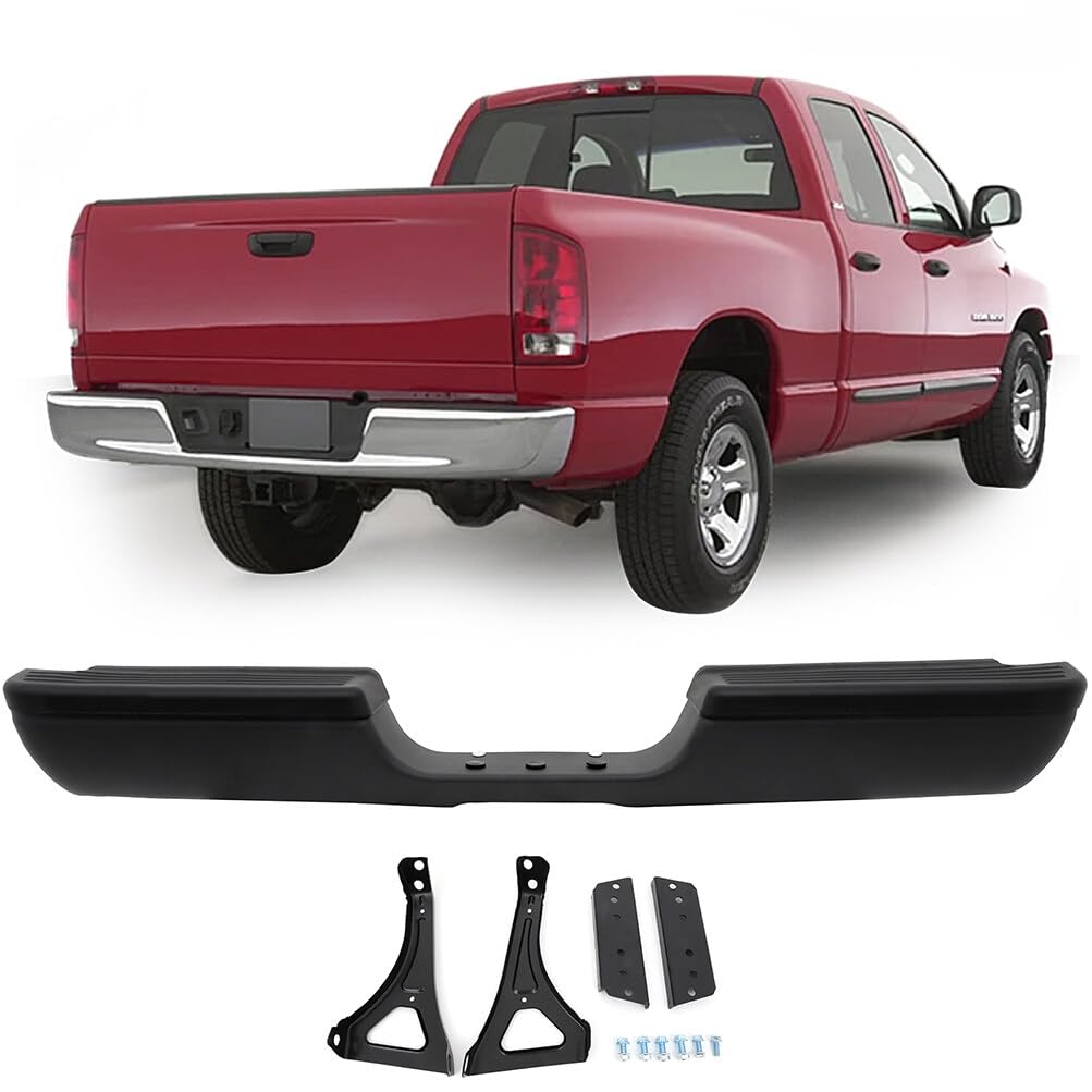 Scitoo Steel Black Rear Step Bumper Replacement For 1994-2002 For Dodge Ram 1500 2500 3500 Rear Bumper Comes Without Parking Sensor Holes Without Dual Exhaust
