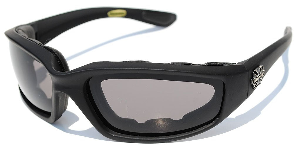 Chopper Night Driving Riding Padded Motorcycle Glasses 011 Black Frame With Yellow Lenses (Black - Smoke Lens), Medium