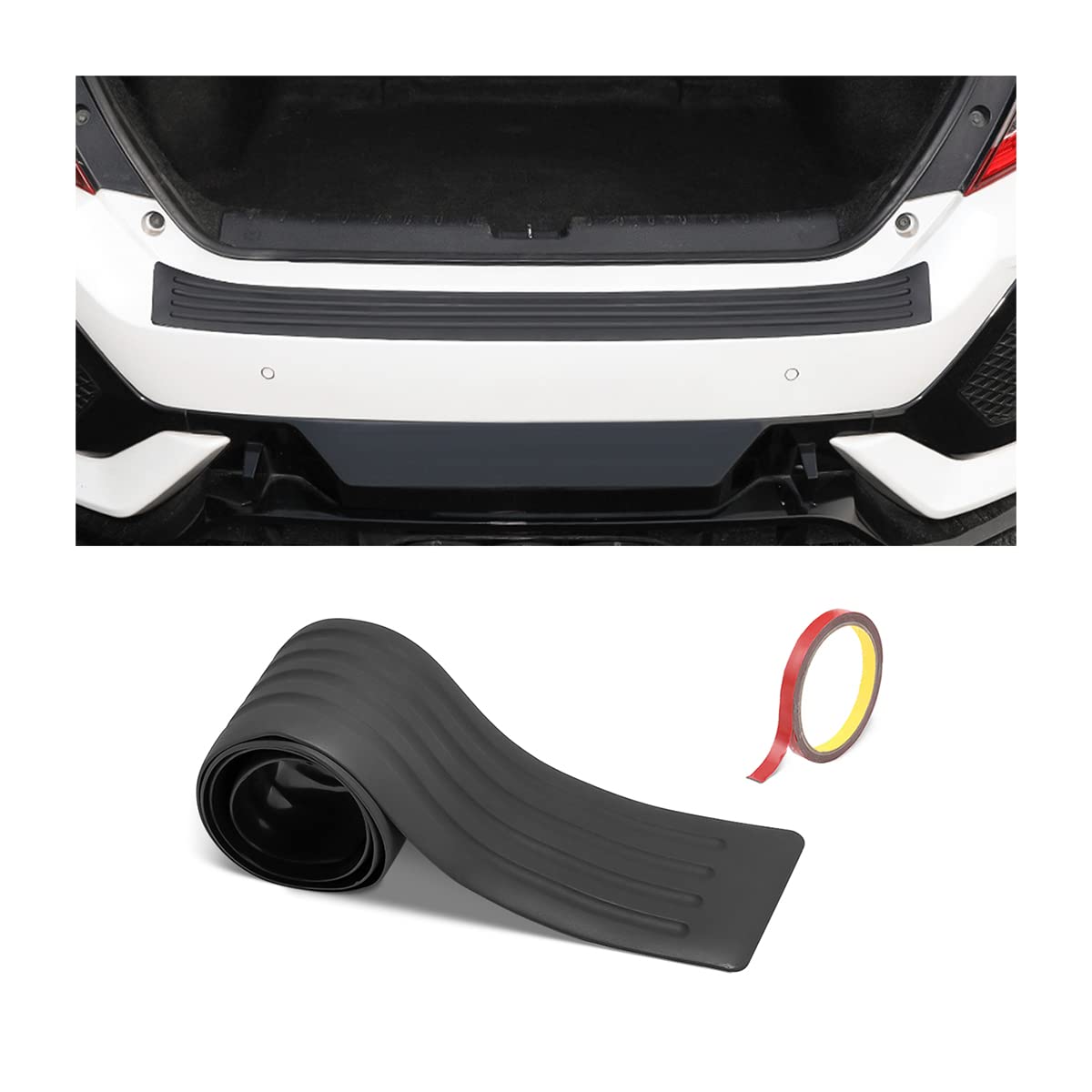 Car Rear Bumper Guard Protector, Anti-Scratch Abrasion Resistant 35' Universal Non-Slip Black Rubber Trunk Door Sill Protector For Most Cars, Car Exterior Accessories (Black1)