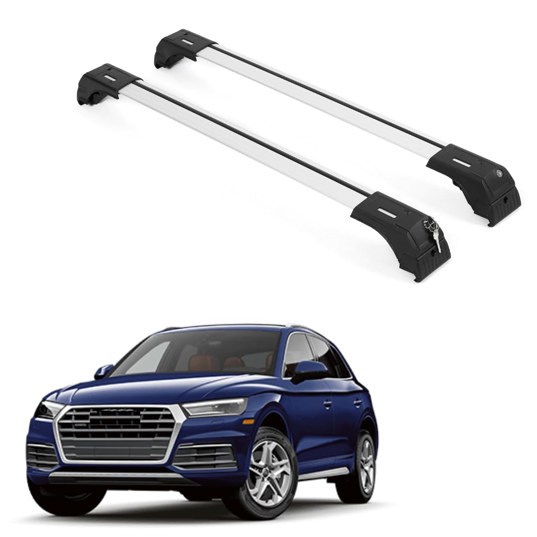 Erkul Roof Rack Cross Bars For Audi Q5 2018-2024 | Aluminum Crossbars With Anti Theft Lock For Rooftop | Compatible With Flush Rails - Silver