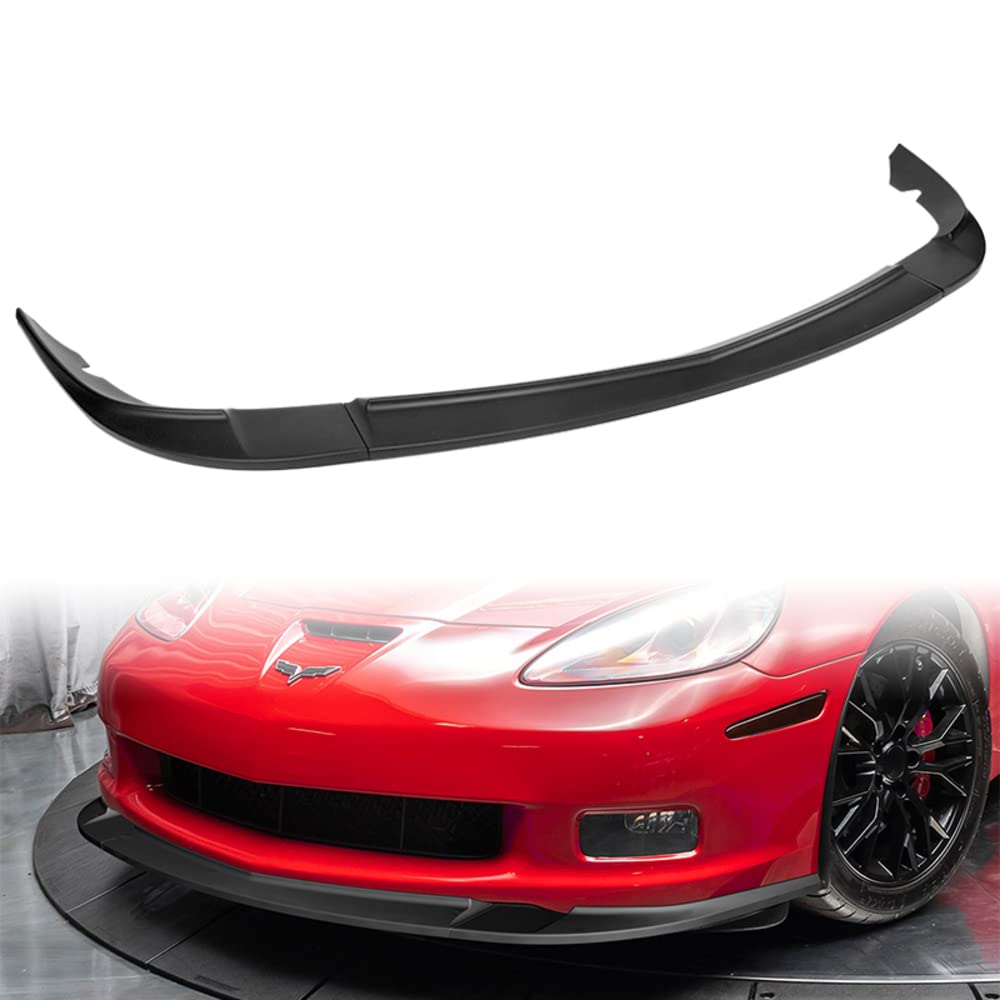 Q1-Tech, Front Bumper Lip Fit For Compatible With 2005-2013 Chevy Corvette C6 Base Models Only, Front Bumper Lip Spoiler Air Chin Body Kit Splitter Abs, Zr1-Style (Matt Black)