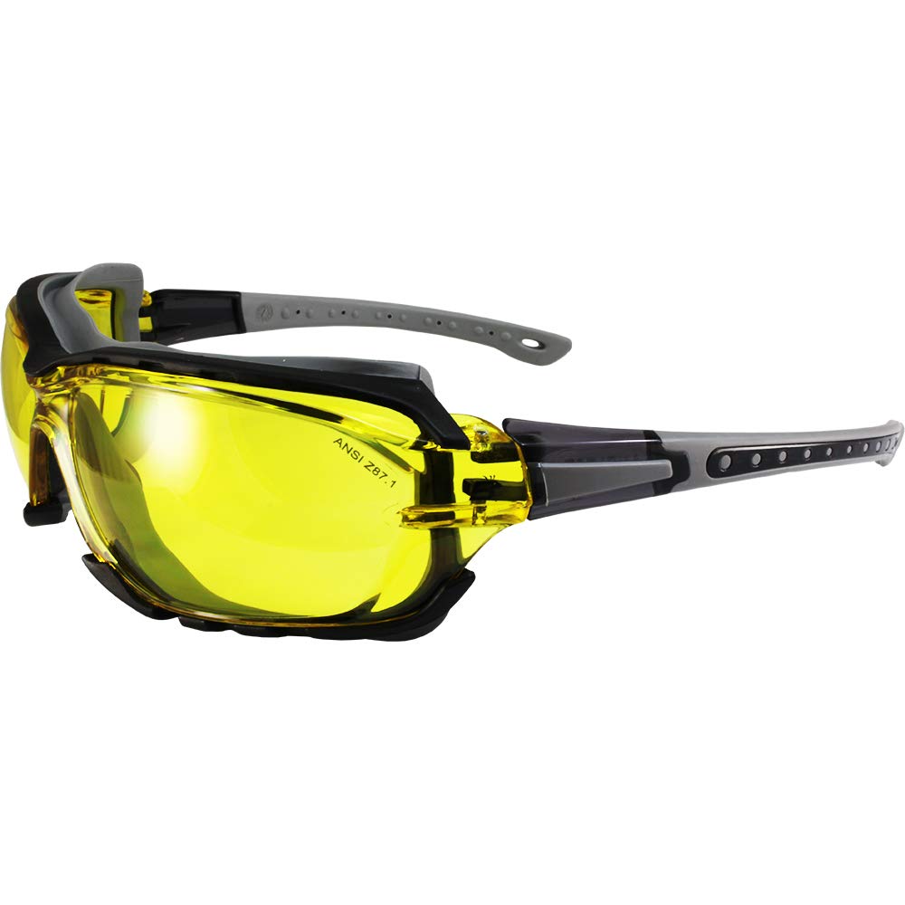 Birdz Eyewear Gasket Safety Padded Motorcycle Sport Sunglasses Grey With Clear Lens (Yellow)