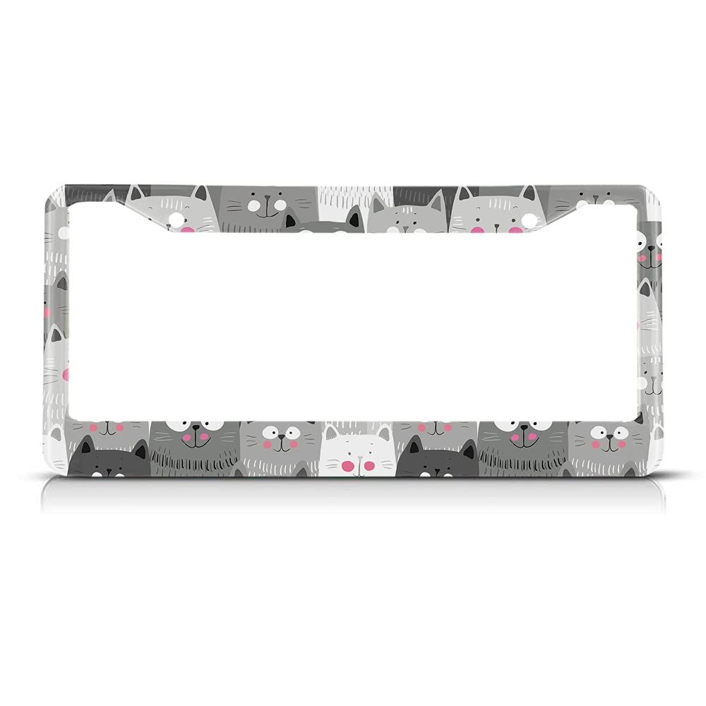 Beabes Cats License Plate Frame Grey White Black Car Frames, License Plates Holder, Pet Funny Animal Kitten License Plate Cover Aluminum Metal Frames For Women Men Auto Decoration