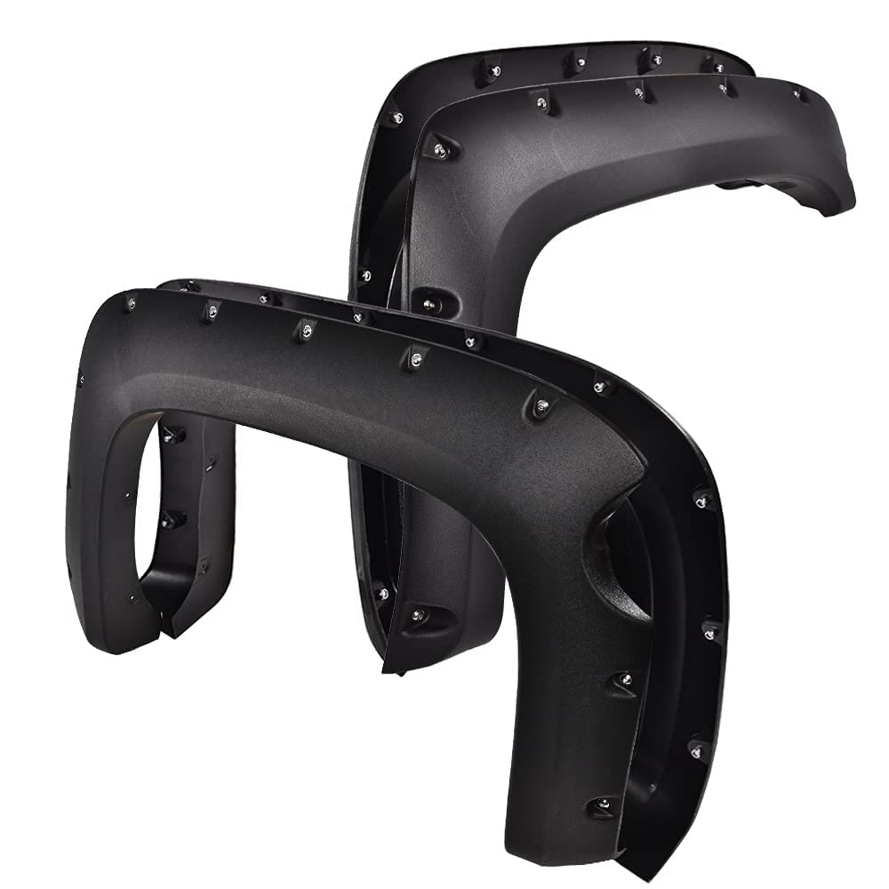 G-Plus Pocket Rivet Upgrade Fender Flares, Compatible With 2007-2013 Chevy Silverado 1500, [Only Fit 69'' Short Bed Crew Cab(Excludes 07 Classic Models)], Textured Wheel Cover [Not Fit Gmc Sierra]
