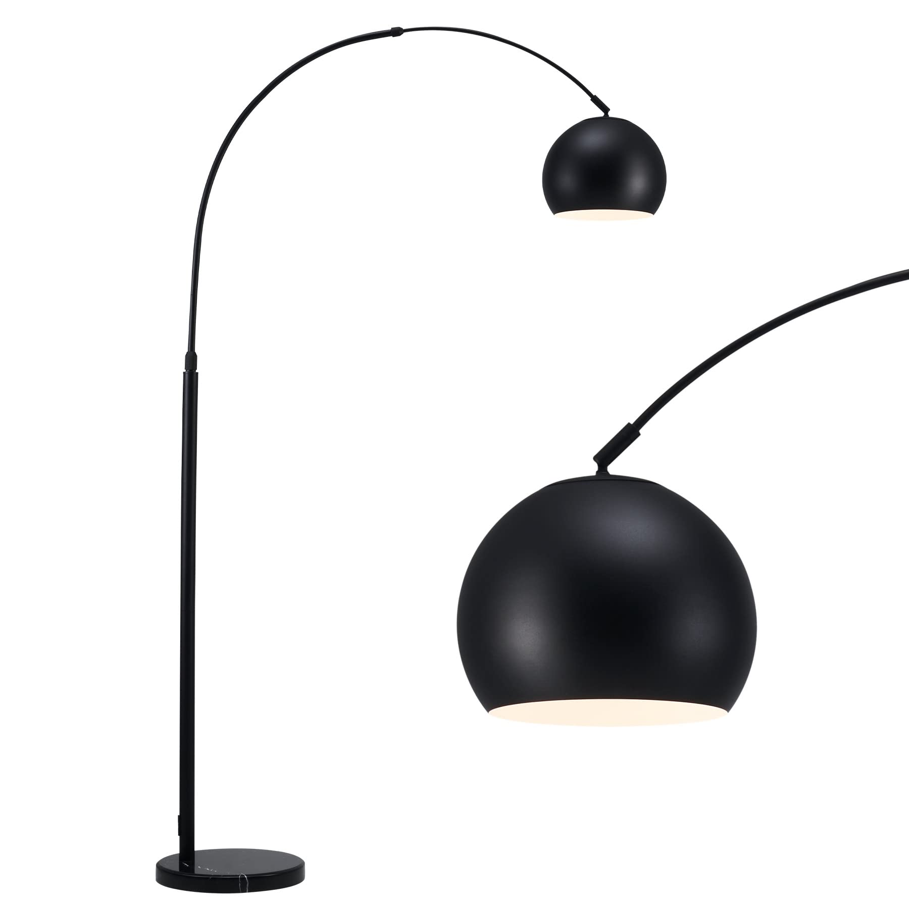 Vonluce Modern Arc Floor Lamp 69', Arc Floor Lamp With Inner White Metal Shade And Marble Base, Black Floor Lamp With Led Bulb, Contemporary Arch Floor Lamp For Living Room Couch Sofa