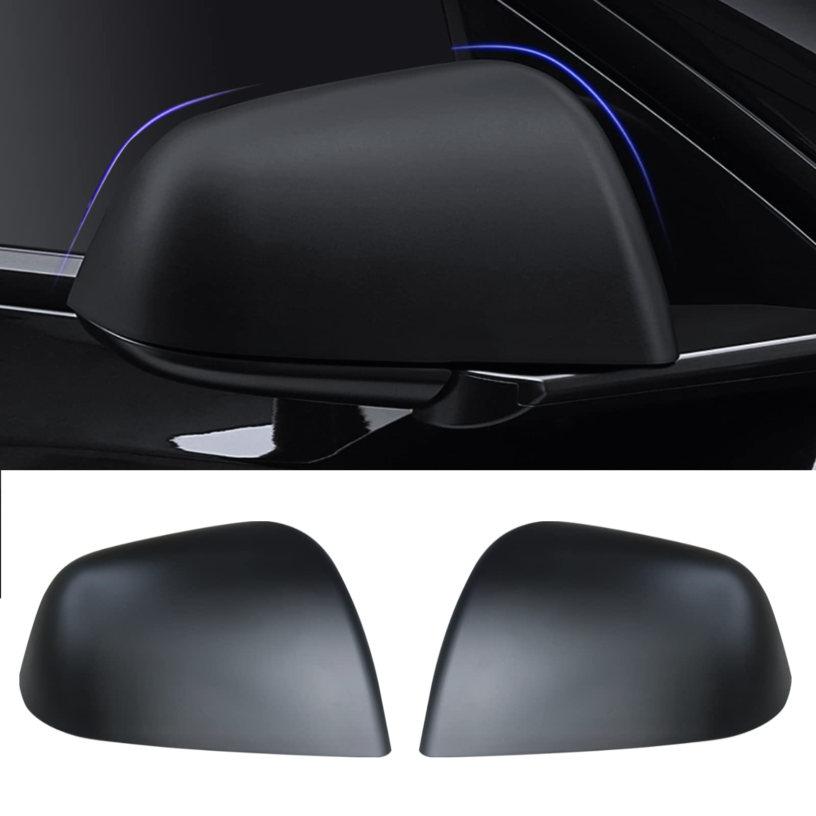 Kasato Model Y Side Mirror Cover, Mirror Cap 2 Pcs Matt Black Side Mirror Cover For Model Y (2021-2024) Rearview Mirror Cover