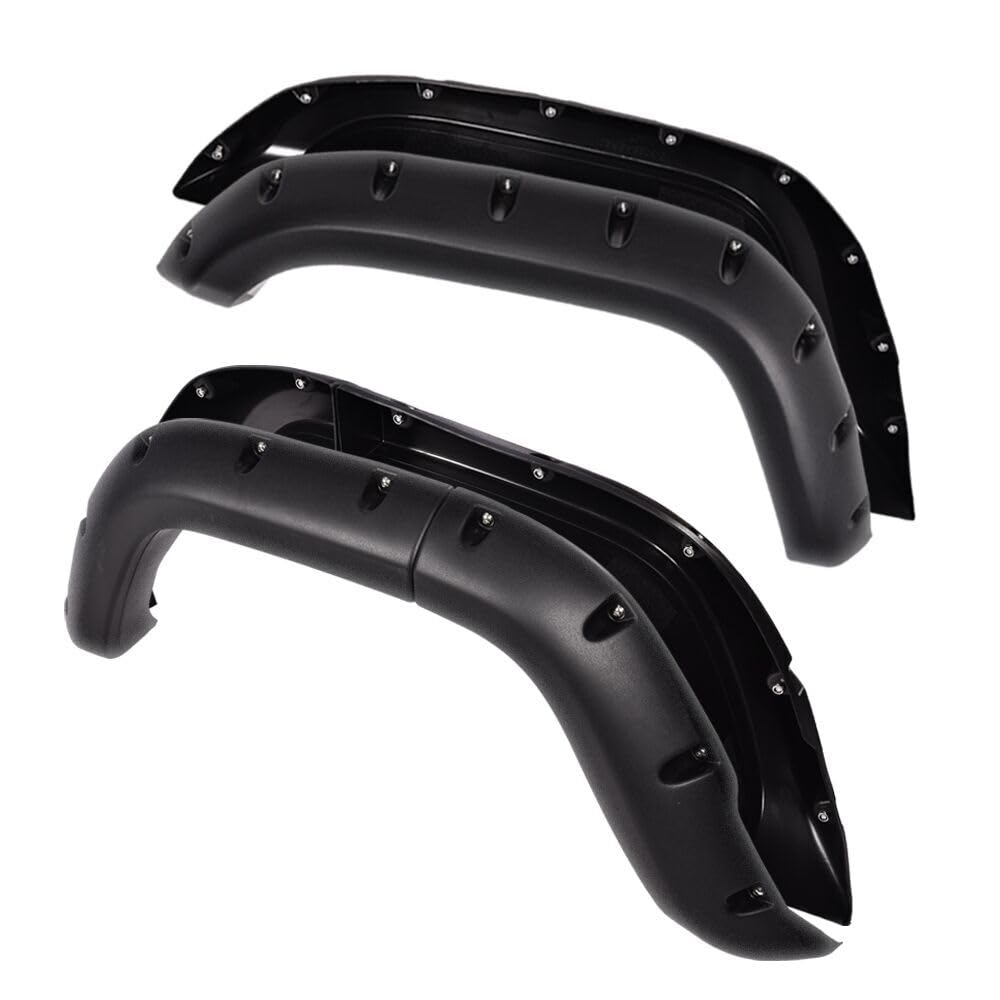 G-Plus Fender Flares, Compatible With Jeep Cherokee Xj 1984-2001 4-Door Sport Utility Models [Not Fit Models With Side Skirts(Ground Kits),Body Modification], Textured Pocket Rivet Wheel Cover 6Pcs