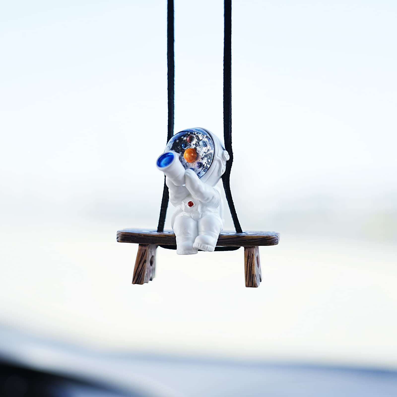 Amioro Swinging Astronaut Car Decor Accessories Cartoon Car Rear View Mirror Hanging Ornaments (White)