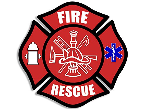 Red Fire Rescue Maltese Shaped Sticker (First Responder Vinyl Fire Dept And Emt Decal Cross Firefighter (3 Inch)