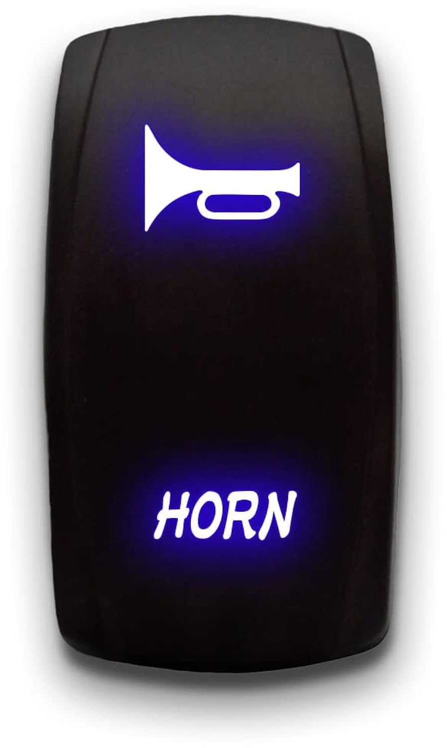 Horn - Blue - Laser Etched Momentary Toggle Switch 20A 12V - Vertical Rocker Switch 5-Pin Dpst