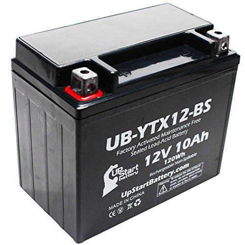 Ytx12-Bs Battery Replacement (10Ah, 12V, Sealed) Factory Activated, Maintenance Free Battery Compatible With - 2006 Kawasaki Ninja 650R, 2007 Kawasaki Ninja 650R, 2009 Kawasaki Ninja 650R
