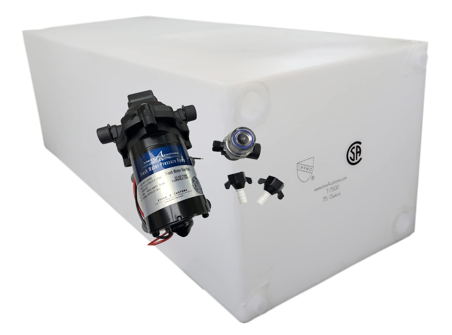Class A Customs | 75 Gallon Rv Concession Fresh Water Holding Tank With 12 Volt Water Pump | T-7500-Pump