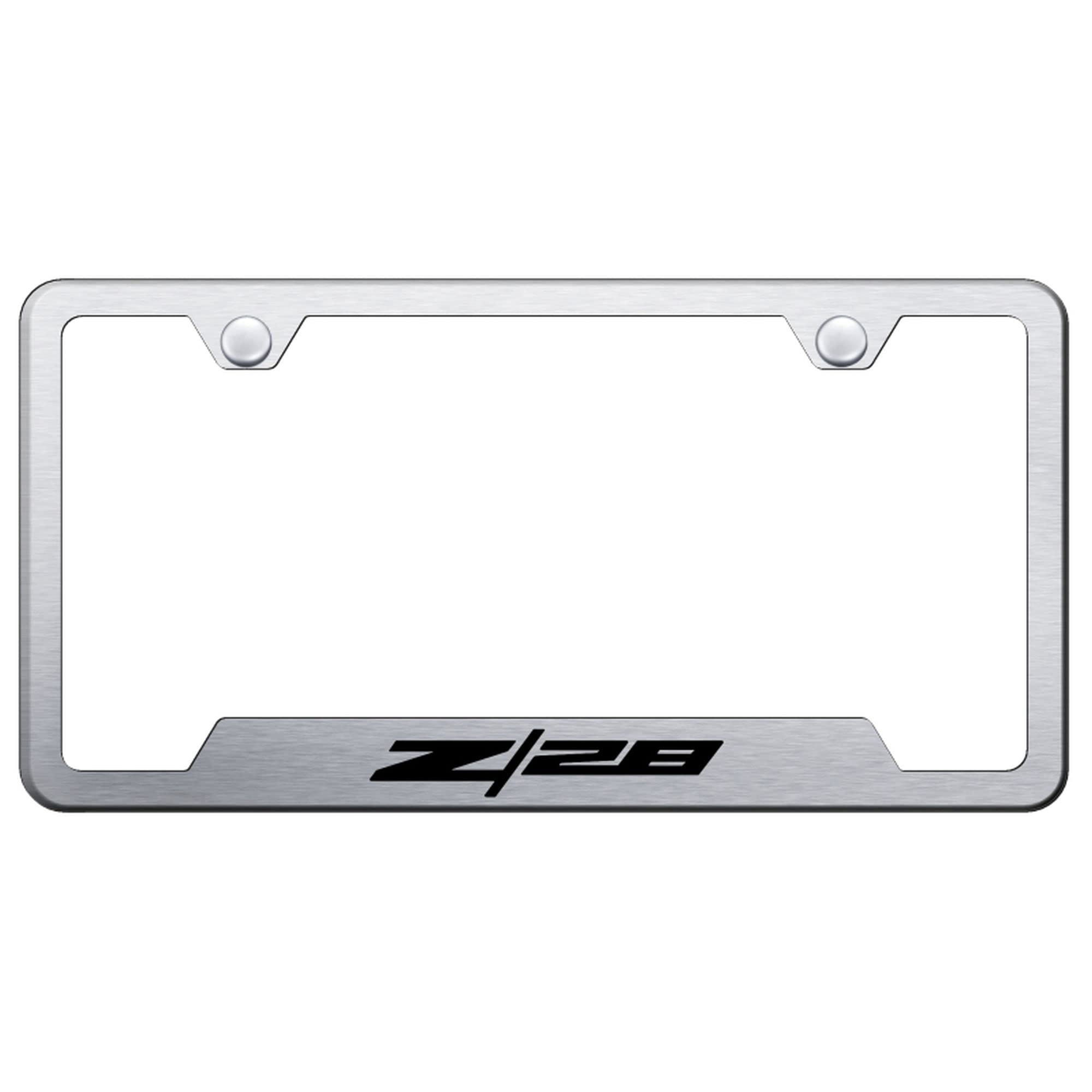 Au-Tomotive Gold Laser Etched Logo Cut-Out License Plate Frame For Chevy Z28 (Brushed Chrome)