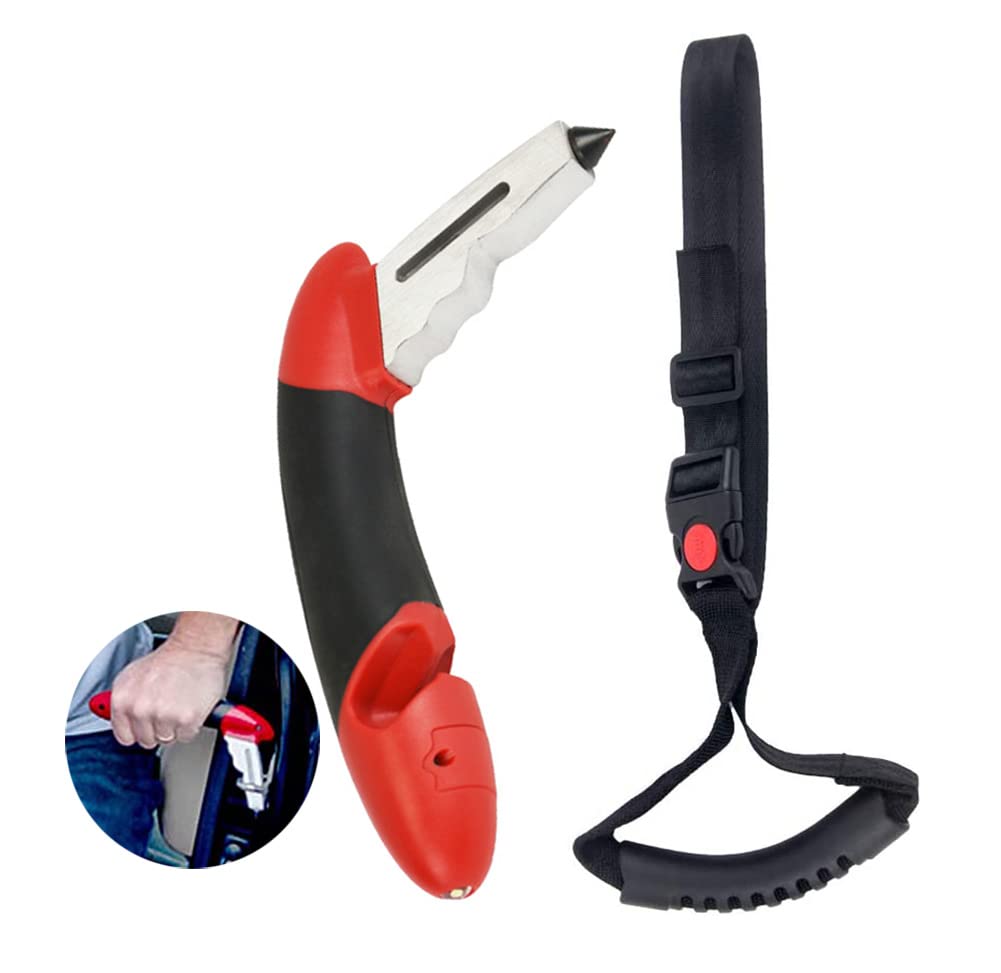 Kakkoii Car Handle Assist Holder, 5 In 1 Vehicle Support Handles, Seatbelt Cutter, Window Breaker, Car Emergency Tool With Led Flashlight For Elderly, Disabled