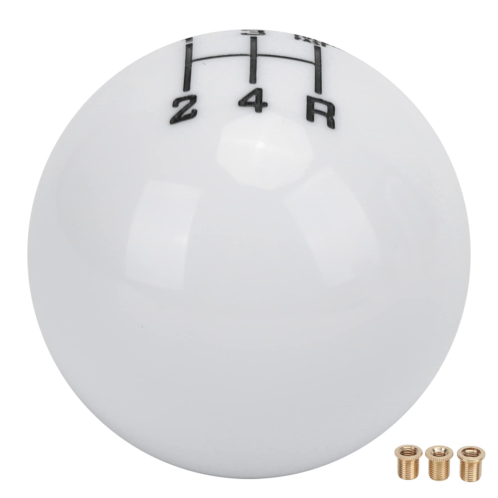 Round Ball Gear Shift Knob,Kimiss M12X1.25 5 Speed Gear Shift Knob Head With 3 Adapter Universal Automobile Accessory (White)