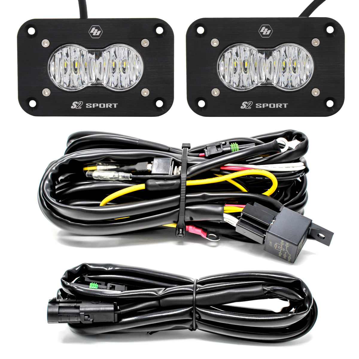 Baja Designs S2 Sport - Pair, LED Wide Cornering, Flush Mount, Backup Kit