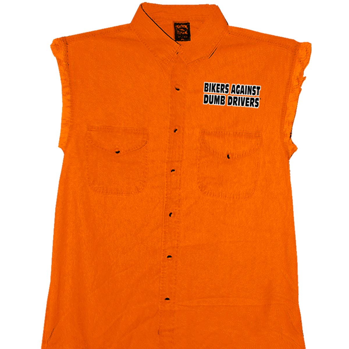 Hot Leathers Bikers Against Dumb Drivers Sleeveless Denium Shirt (Safety Orange, X-Large)