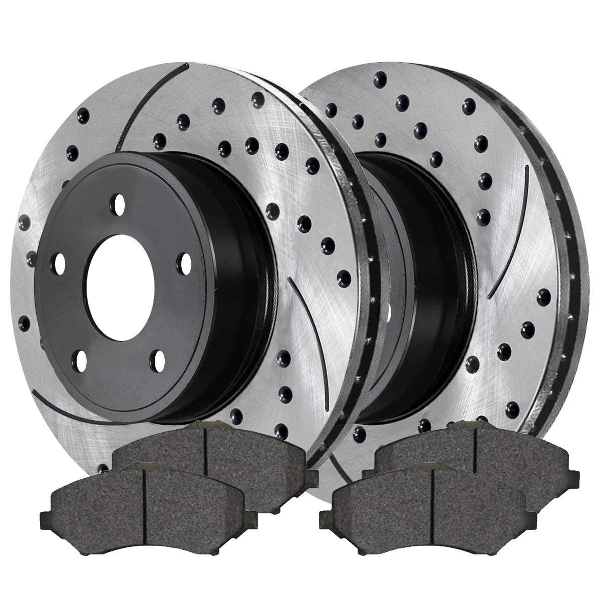 Autoshack Front Drilled Slotted Brake Kit Rotors Black And Ceramic Pads Pair Of 2 Driver And Passenger Side Replacement For Dodge Grand Caravan Journey Chrysler Town & Country Fwd Scdpr63053630531273