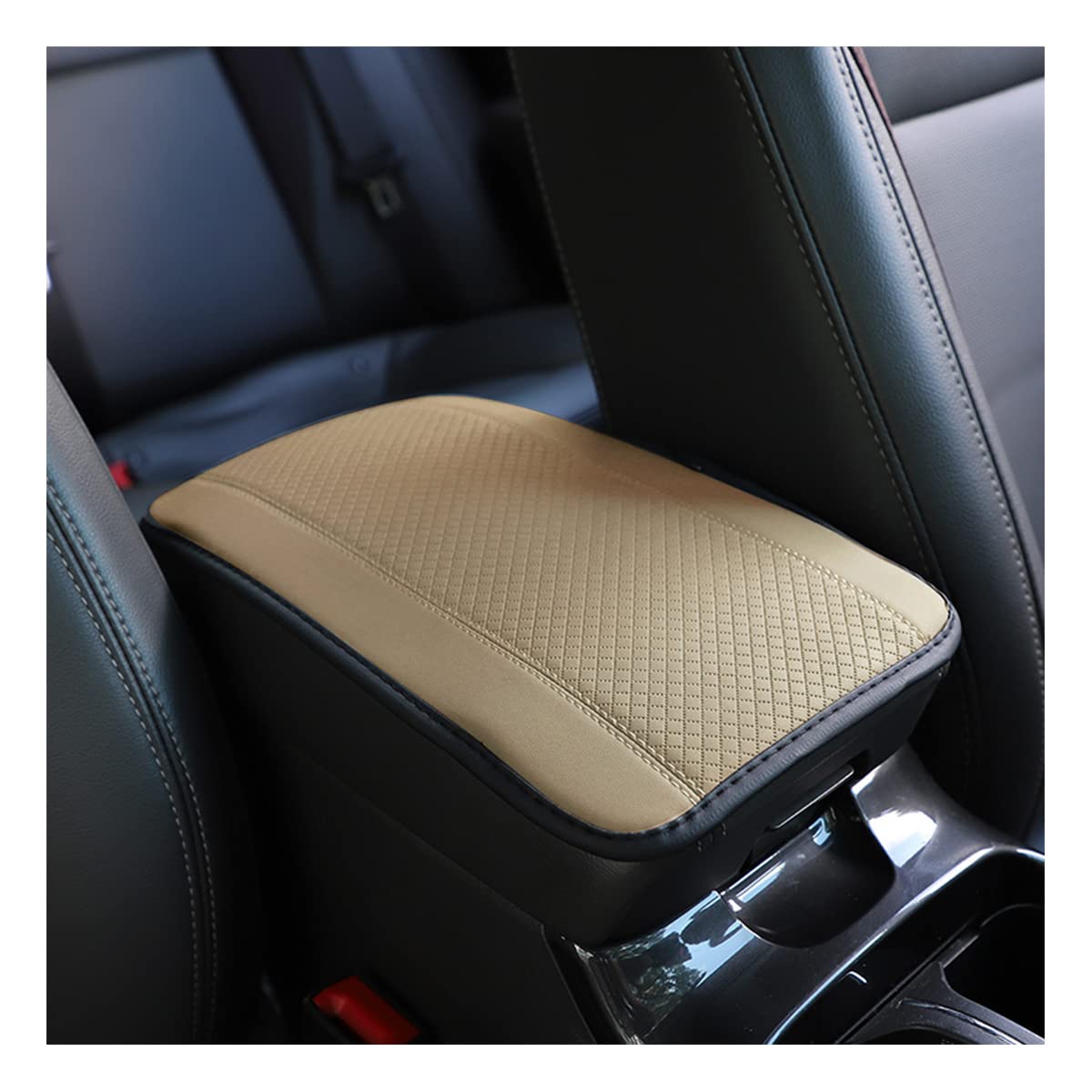 Ziciner Leather Car Center Console Armrest Pad, Pu Waterproof Auto Seat Box Cover Protector, Hand Rest Cushion Protection Pad, Vehicles Interior Accessories Universal For Car,Suv (Beige)