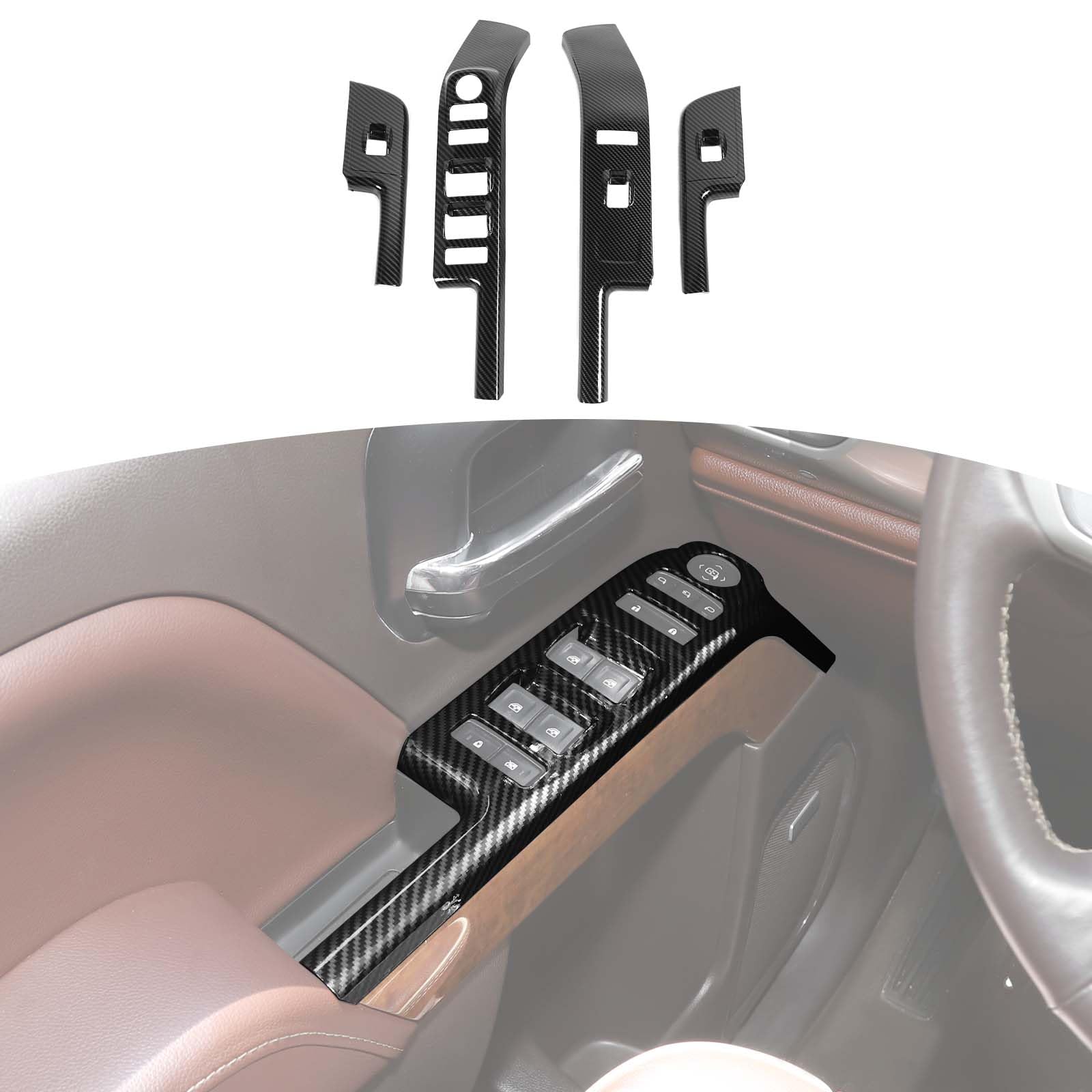 Rt-Tcz For Chevy Silverado Carbon Fiber Window Switch Panel Trim Cover For Chevrolet Silverado Gmc Sierra 2014 2015 2016 2017 Carbon Fiber Interior Accessories 4Pcs