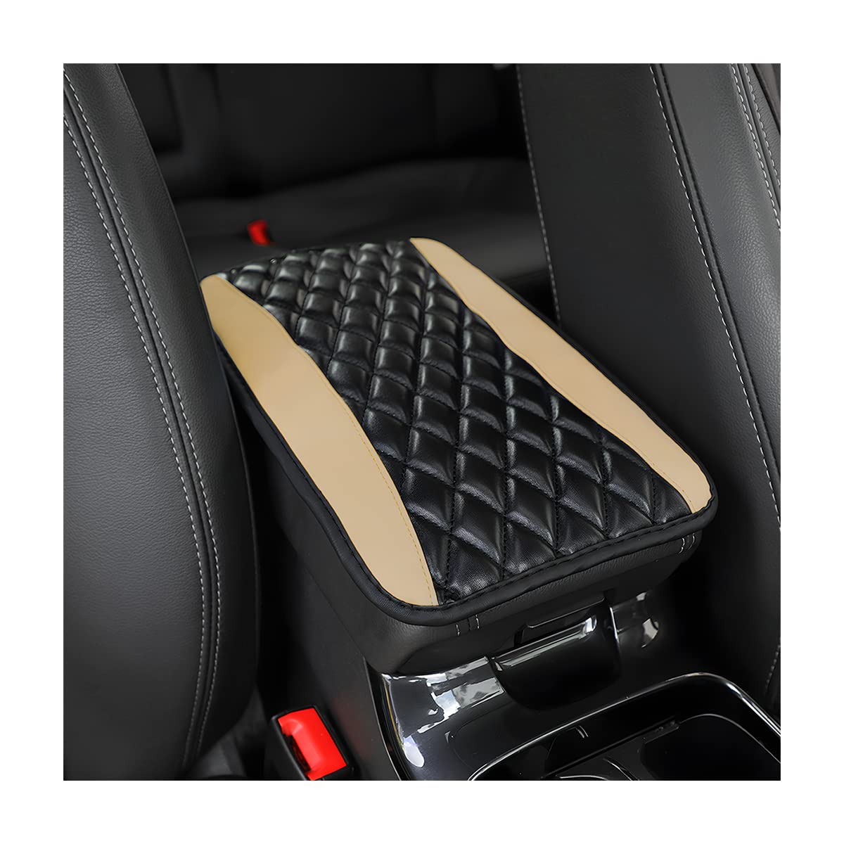 Car Center Console Cushion Pad, Universal Leather Waterproof Armrest Seat Box Cover Protector,Comfortable Car Decor Accessories Fit For Most Cars, Vehicles, Suvs (Beige)