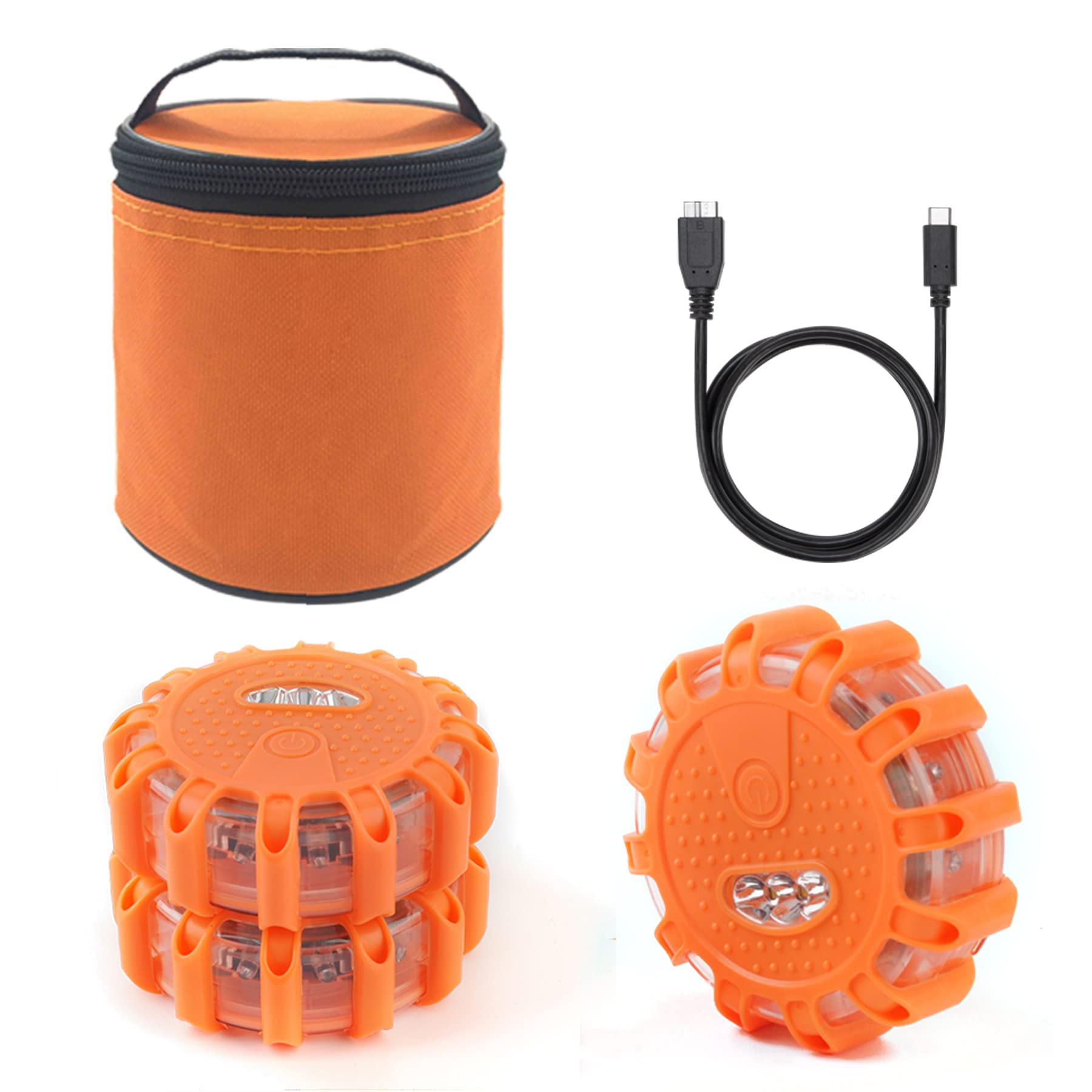 Ecoangel Usb Rechargeable Led Road Flares Emergency Lights-Roadside Warning Car Safety Beacon Flashing Disc Flare Kit With Magnetic Base For Vehicles & Boat | 3 Beacon Disc Pack