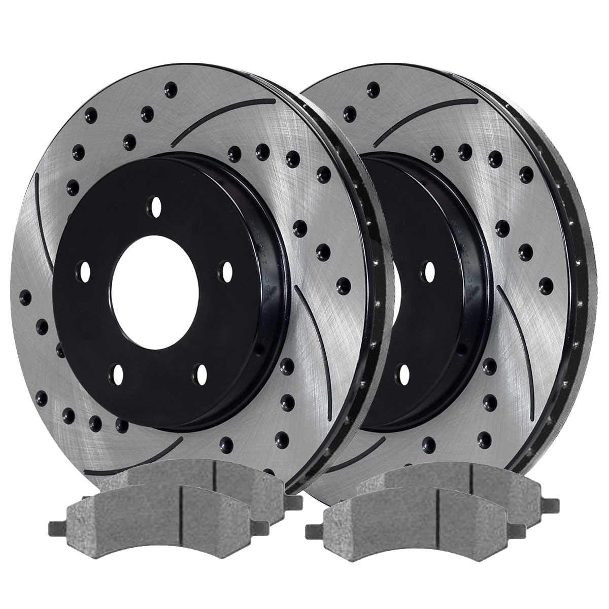 Autoshack Front Drilled Slotted Brake Kit Rotors Black And Performance Ceramic Pads Pair Of 2 Driver And Passenger Side Replacement For Dodge Durango Chrysler Aspen 2006-2018 Ram 1500 V8 Perf630071084