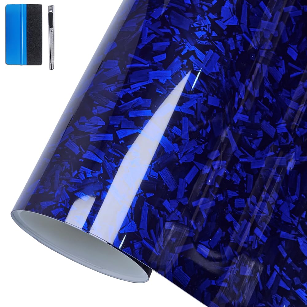 Lzlrun Forged Gloss Carbon Fiber Black Vinyl Wrap Roll Air Release Sticker Sheet Film Diy Decal Car Auto Vehicle Morotcycle Self Adhesive (1.65Ft X 3.5Ft, Blue)