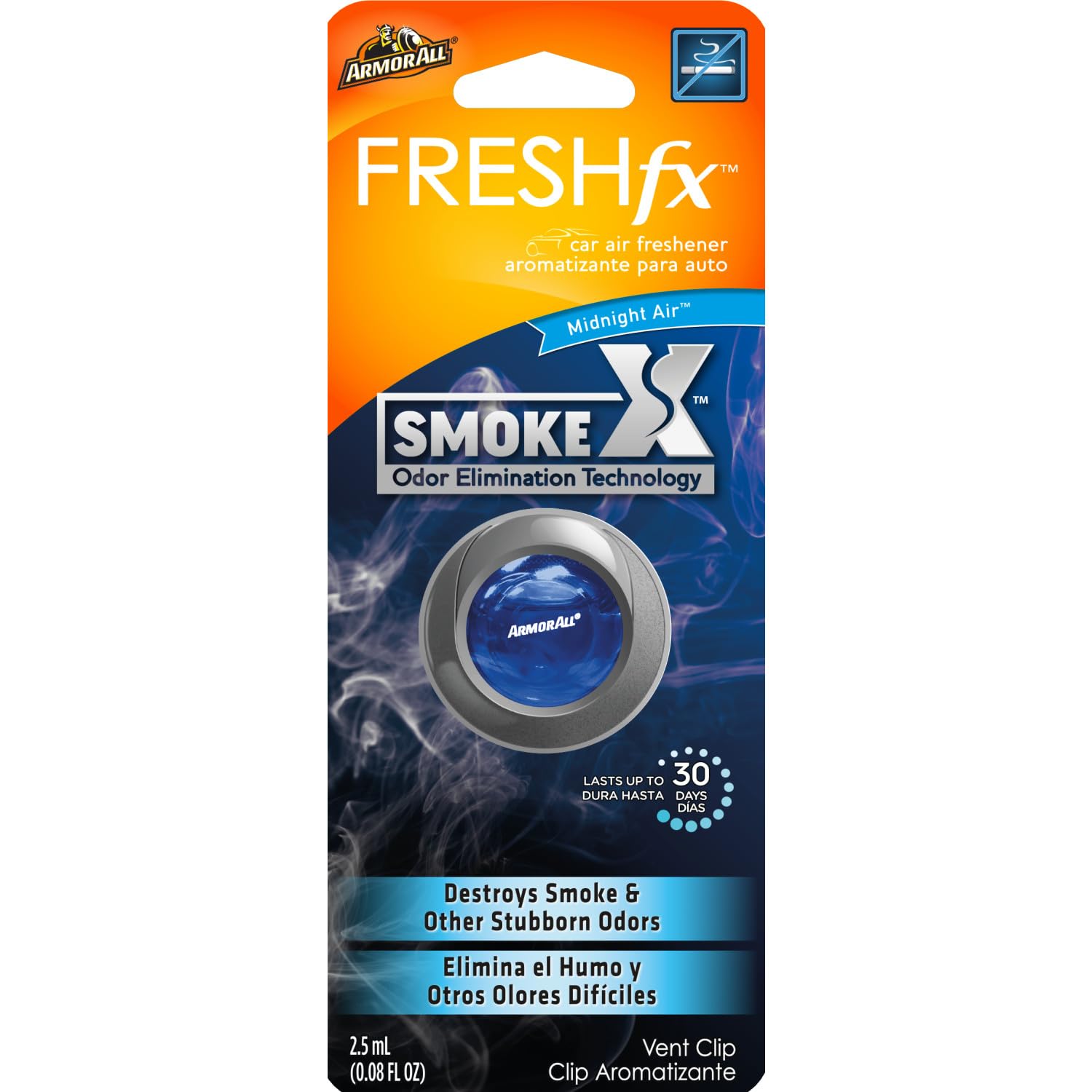 Armor All Fresh Fx Smoke X Car Odor Eliminator , Car Air Freshener, Midnight Air Scent, 0.08 Fl Oz, 1 Count (Pack Of 1)