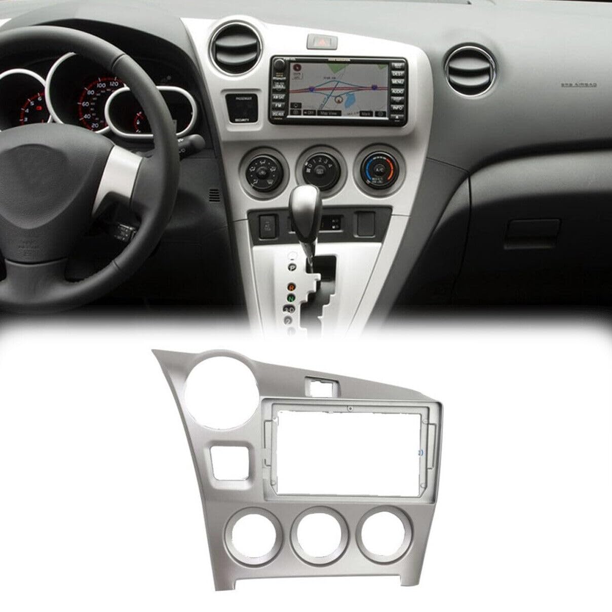 9'' Car Radio Stereo Fascia Frame Panel Cover Trim For Toyota Matrix 2003-2008 2010 2011 2012 2013 2014 Silver (Not Fit For 2009 Matrix 1.8 Base)