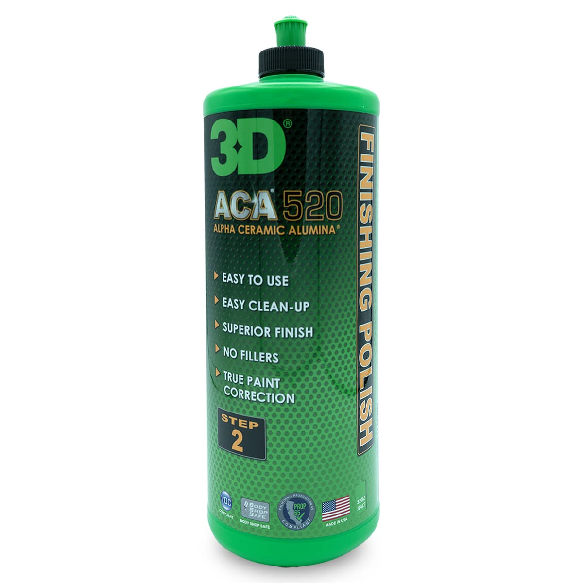 3D Aca 520 Finishing Polish - 32Oz - Step 2 Body Shop Finishing Polish - Easy Clean Up, Superior Finish, No Fillers - True Paint Correction - Alpha Ceramic Alumina