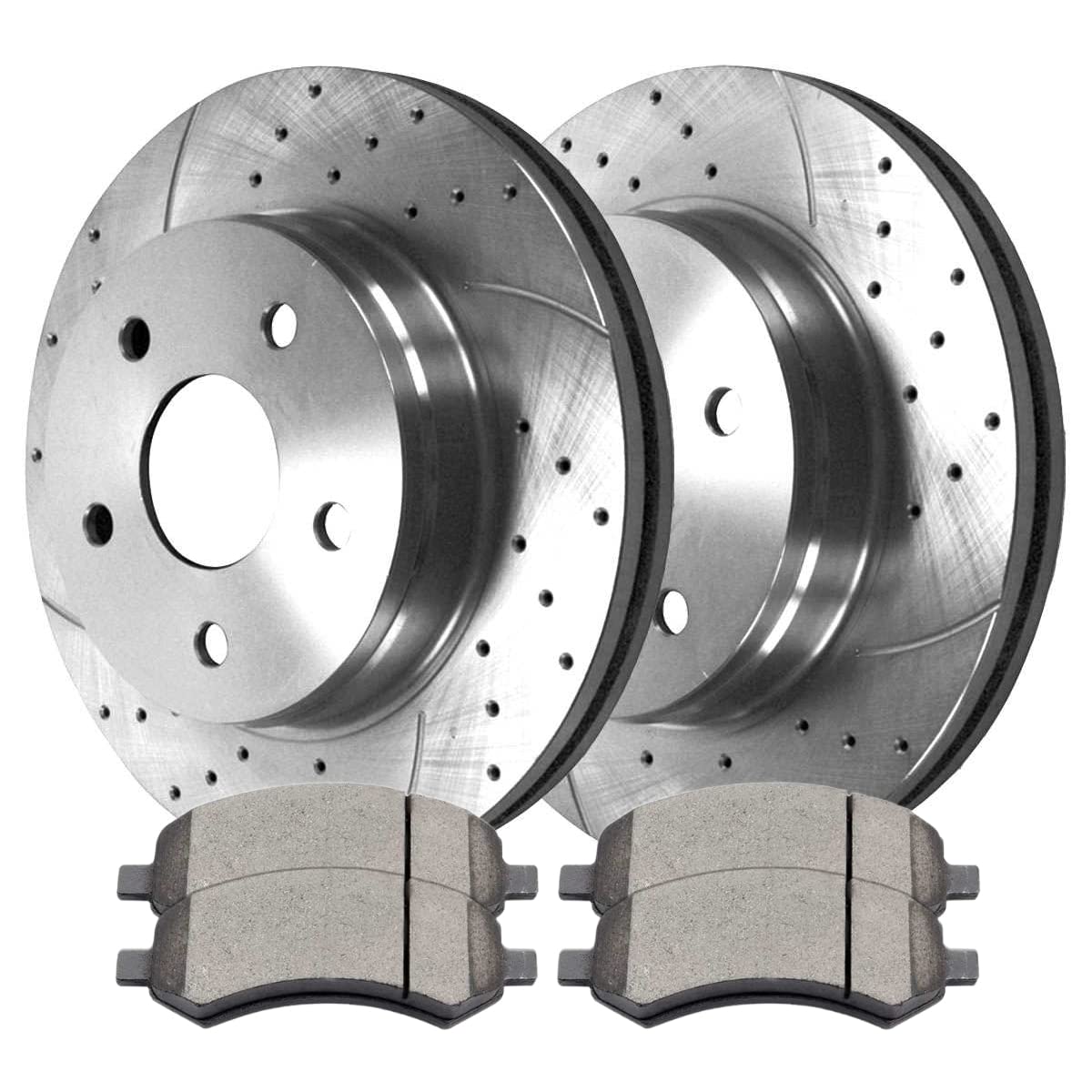 Autoshack Front Drilled Slotted Brake Kit Rotors Silver And Performance Ceramic Pads Pair Of 2 Driver And Passenger Side Replacement For Dodge Durango Chrysler Aspen 2006-2018 Ram 1500 V8 Brkpkg002902
