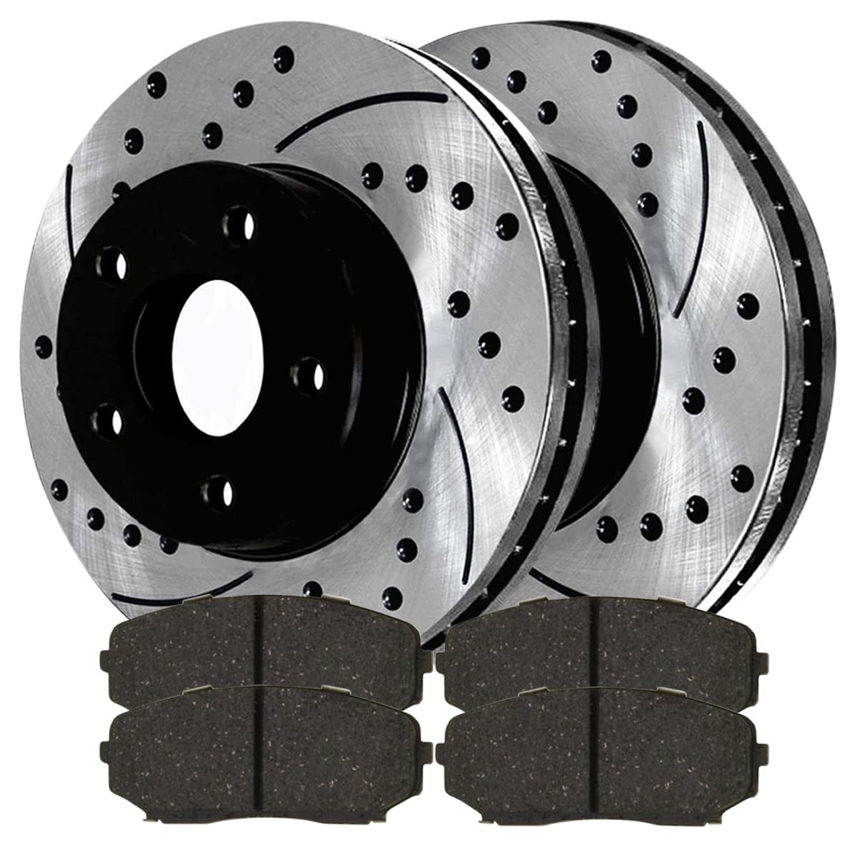 Autoshack Front Drilled And Slotted Brake Kit Rotors Black And Ceramic Pads Pair Of 2 Driver And Passenger Side Replacement For 2007-2014 Ford Edge 2007-2015 Lincoln Mkx V6 Awd Fwd Scdpr64156641561258