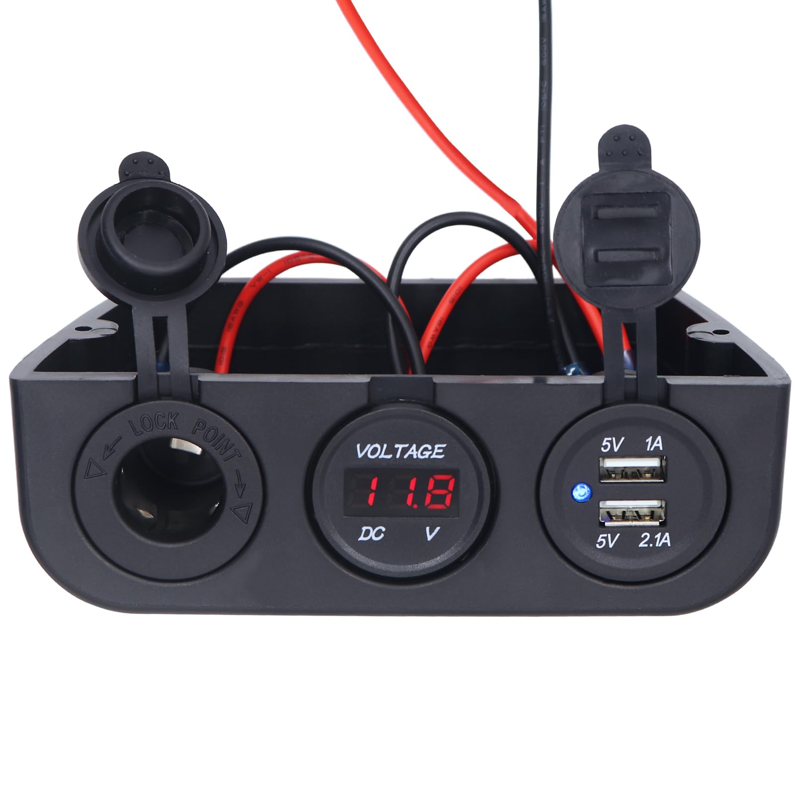 Iztor 12/24V Multifunctional 3-Hole Tent Panel Modification Socket Cigarette Lighter Socket+Usb Car Charger And Red Digital Voltmeter Combination For Cars Boats And Rvs