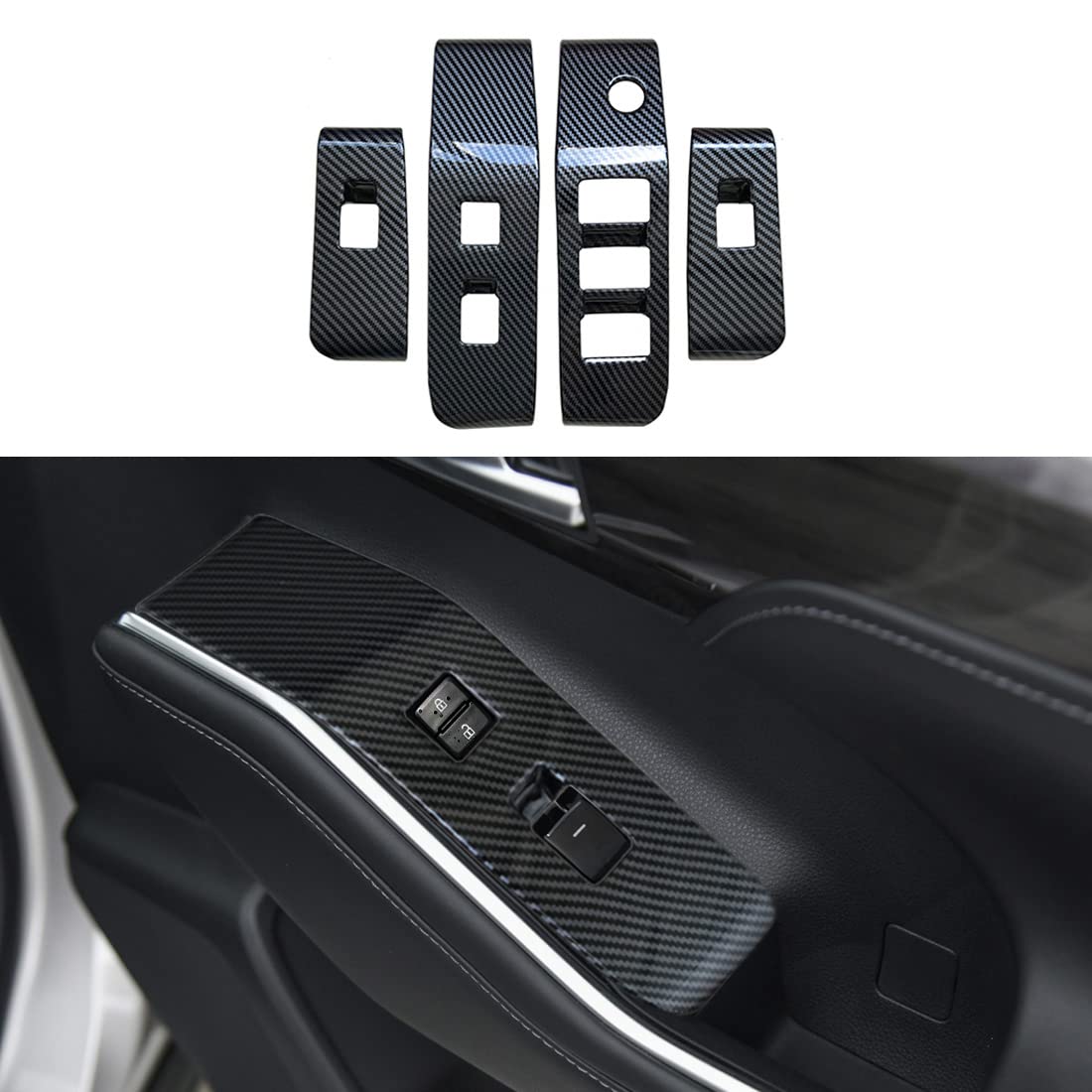 Ruihe 4Pc Carbon Fiber Color Automobile Door Window Control Panel Cover Molding Door Lock Switch Trim Fit For Toyota Highlander 2020 2021 2022 2023 North American Version