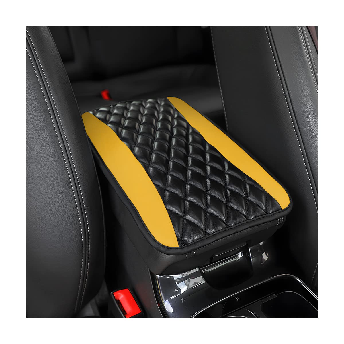 Moly Magnolia Car Center Console Cover, Leather Waterproof Armrest Seat Box Cushion Pad, Universal Decor Protector Mat, Auto Interior Accessories For Suv Truck Vehicle (Yellow)