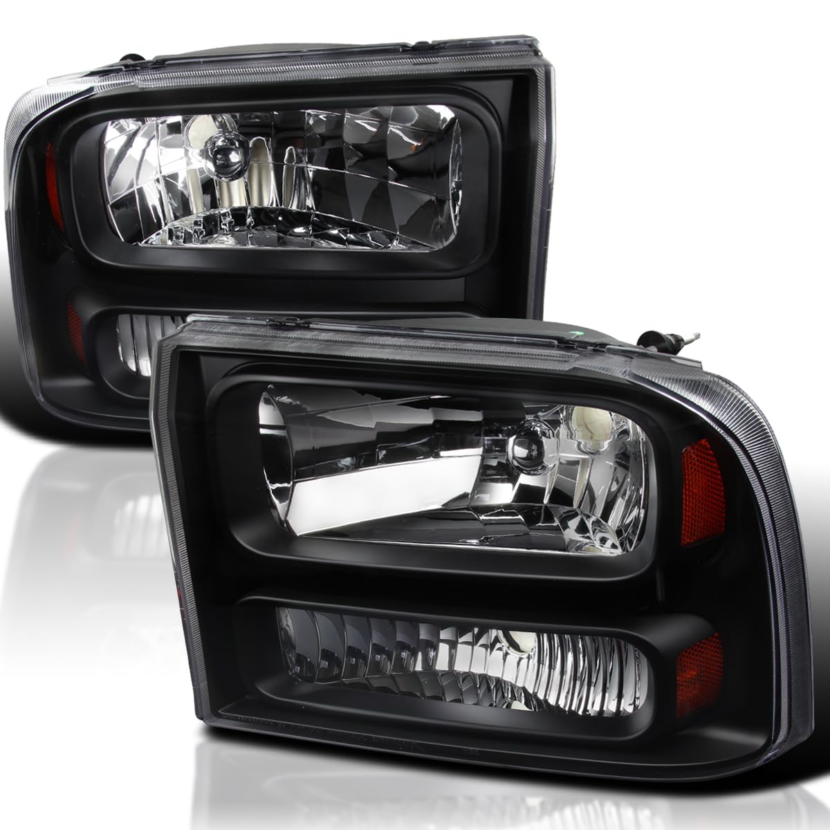 Spec-D Tuning Black Clear Headlights Compatible With 1999-2004 Ford F250 F350 F450 Super Duty, 2000-2004 Excursion, L+R Pair Head Light Lamp Assembly