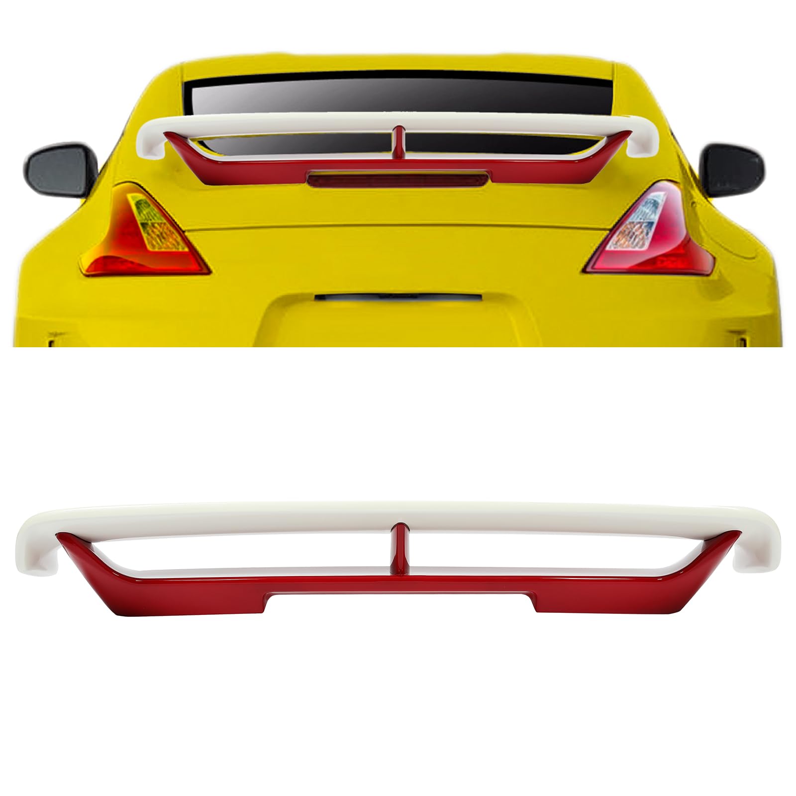 Hecasa Rear Trunk Spoiler Compatible With 2009-2021 Nissan 370Z Coupe Trunk Spoiler Wing Red & White Plastic
