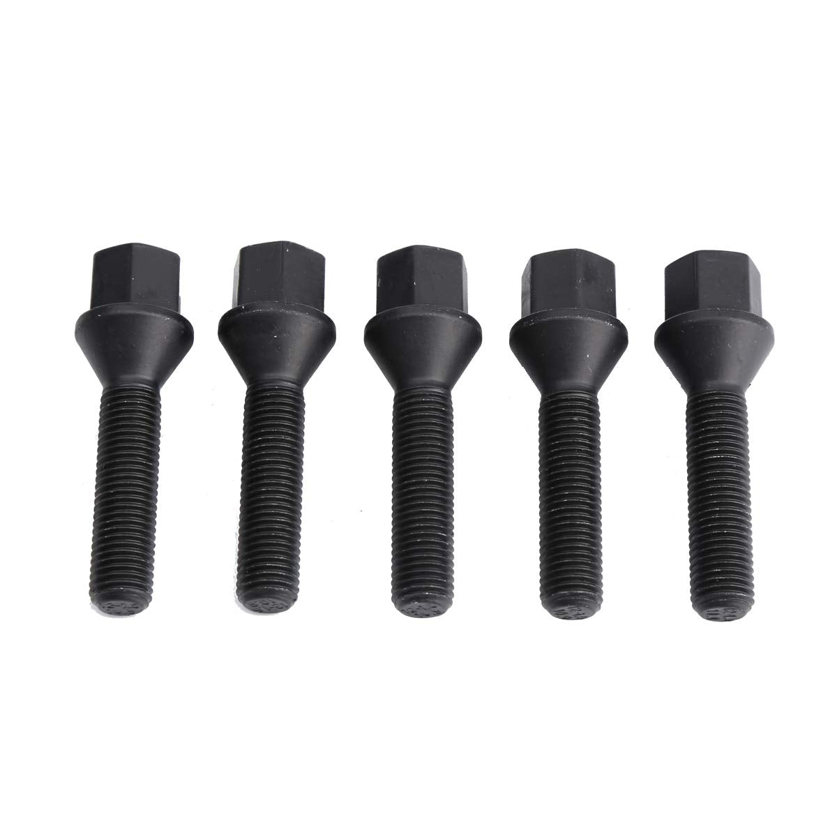 12X1.5Mm Tuner Lug Bolts, Ksp Conical Seat Extended 45Mm Shank 17Mm Hex For Aftermarket Wheels, 5Pcs Black