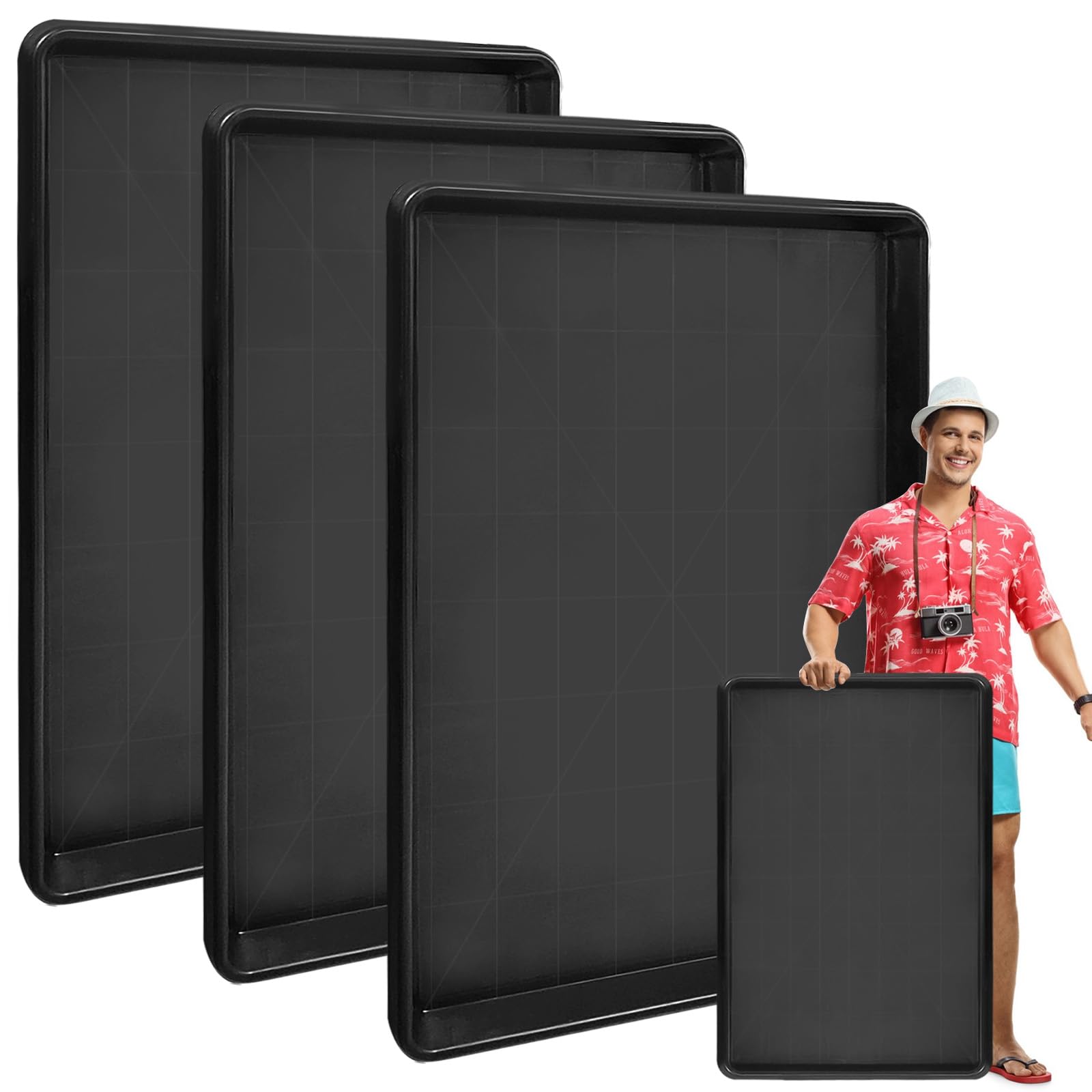 Hlimior 3Pcs Extra Large Auto Oil Drip Pan- 35.4 X 24 X1.6 Inches Oil Drip Tray For Under Car Plastic Oil Tray,Oil Catch Pan Replacement Tray To Keep Garage Floor Show Room Driveway Safe And Clean